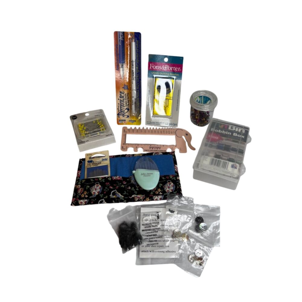 Sewing Accessory Supply LOT Miscellaneous Needles Pins Bobbin Case Etc